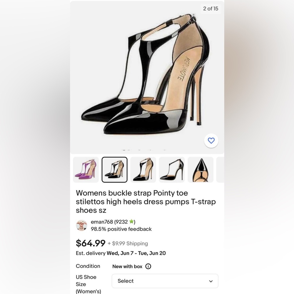 New in Box! Black patent heels. Size 8
